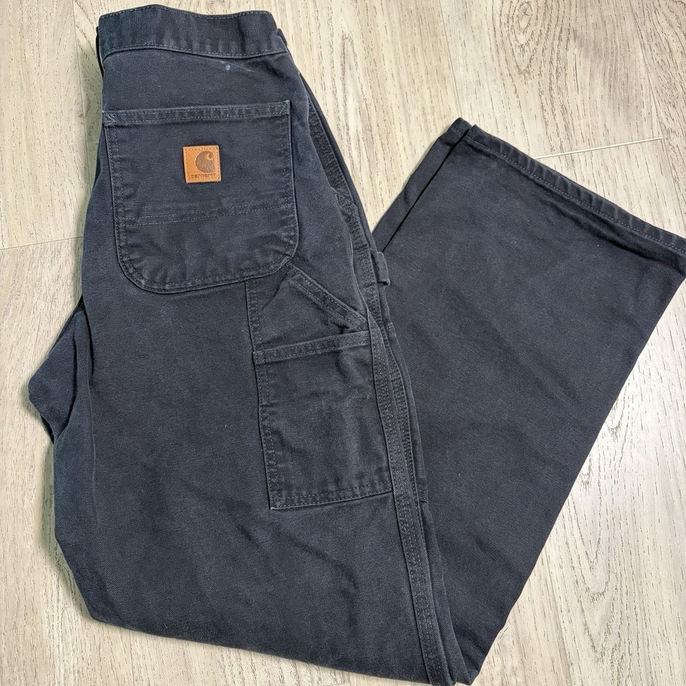 VTG Carhartt 31X32 B11-Blk Leather Patch‎ Carpenter Original Dungaree Fit Cotton